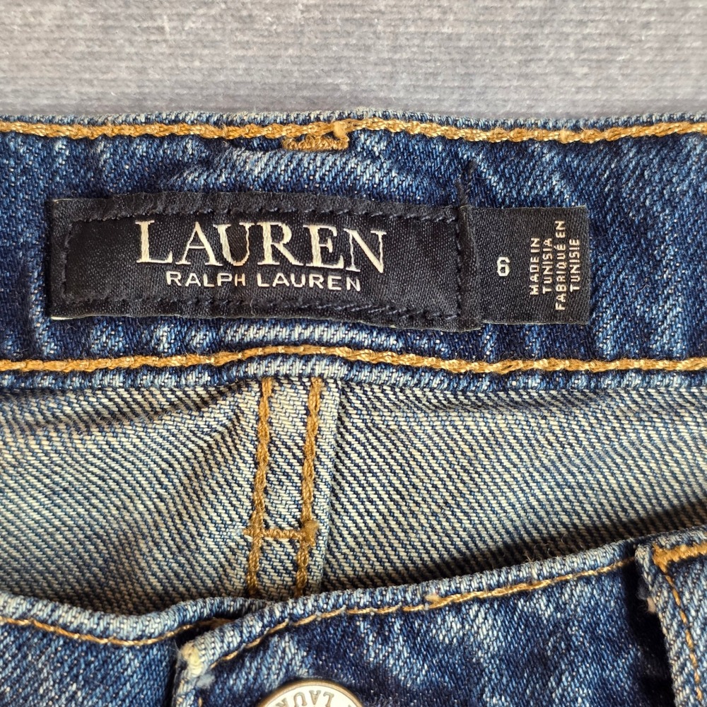 Lauren Ralph Lauren Jeans Womens 6 Blue Cotton Straight Leg Denim Boho Lace Chic - Picture 2 of 15